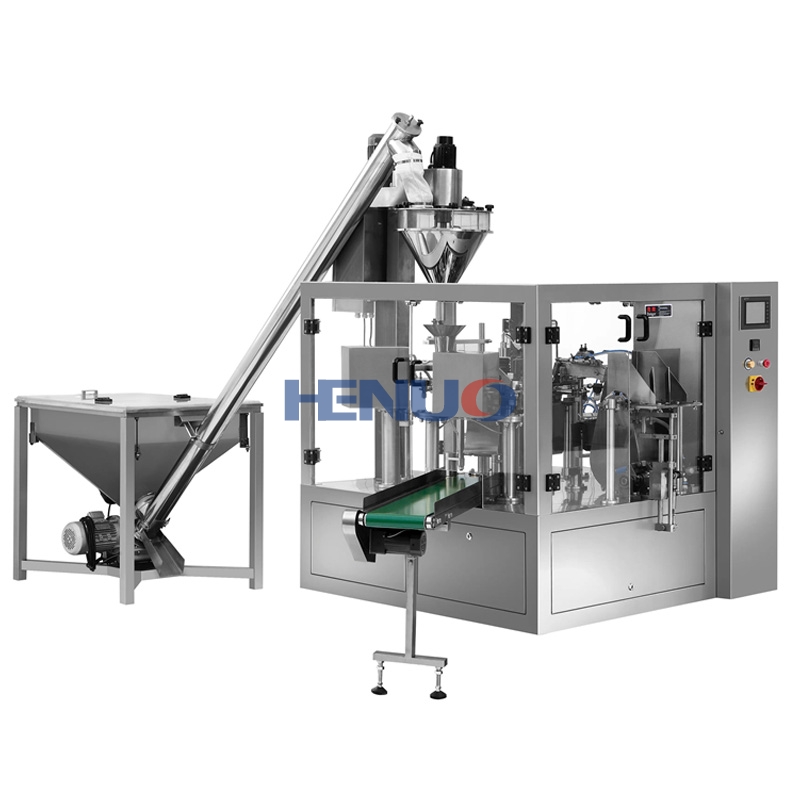 Rotary premade pouch packing machine for powder