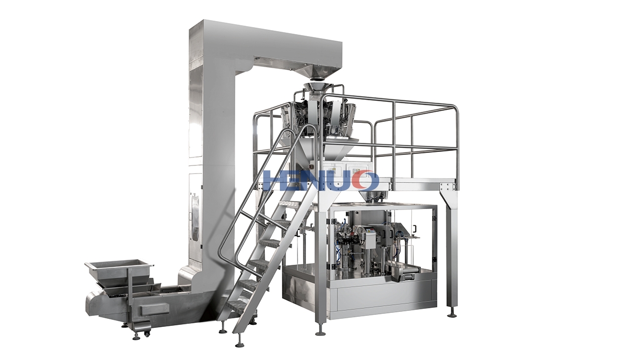 Automatic rotary preformed pouch packing machine with euro hole punching device